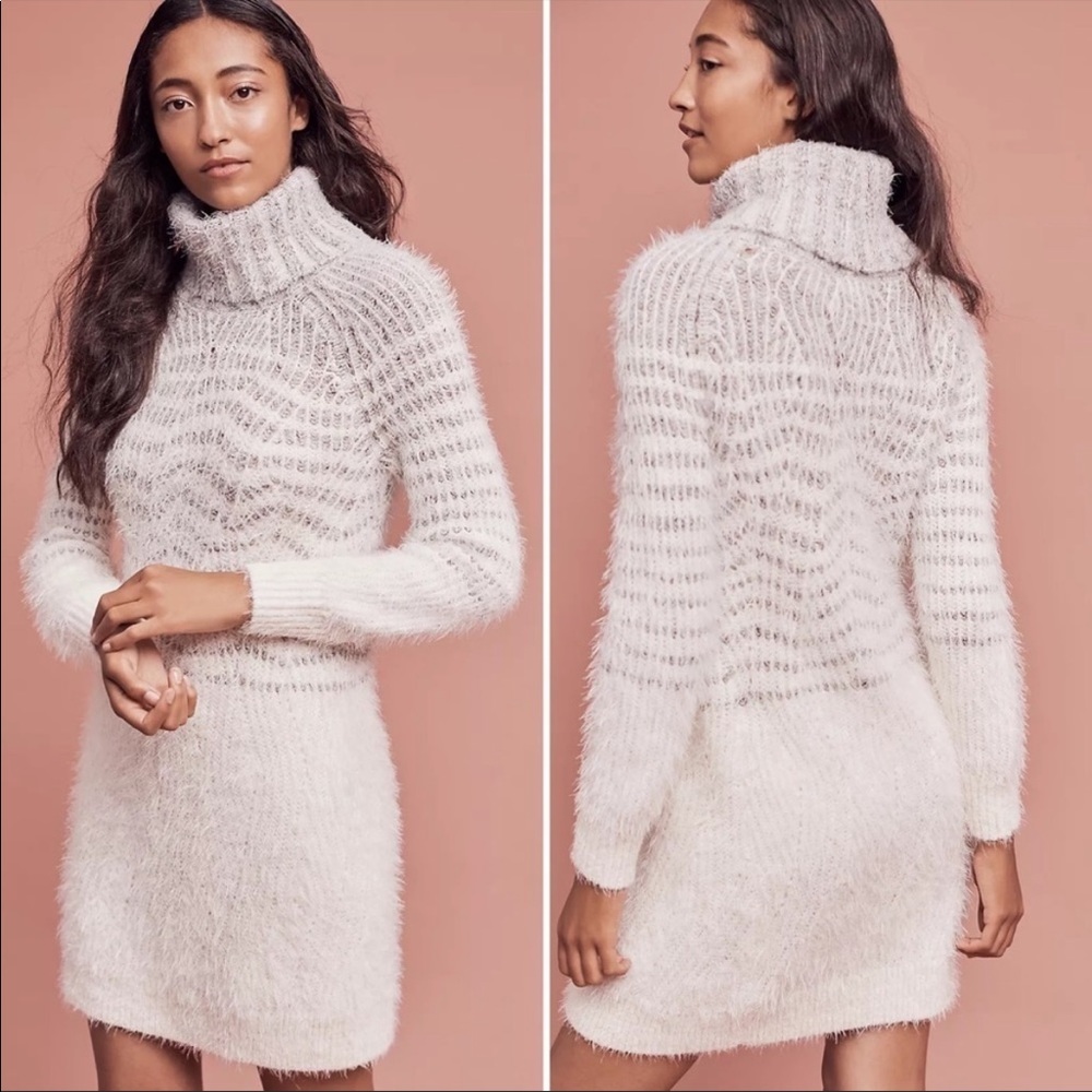 Anthropologie Sleeping on Snow Striped Eyelash Turtleneck Sweater Dress